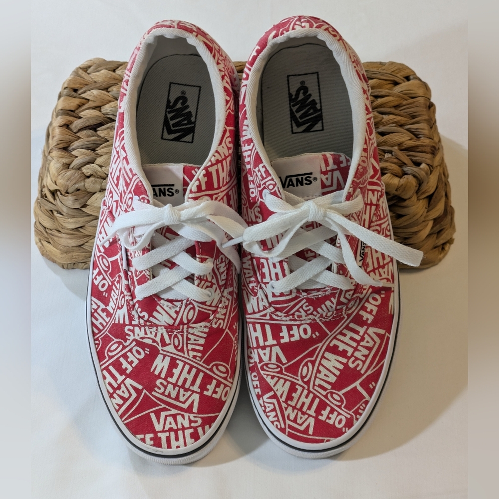 Vans Red and White Graphic Canvas Sneakers